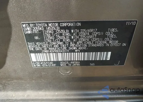 2011 Toyota Rav4 from USA, damaged, VIN JTMBF4DV9BD042019